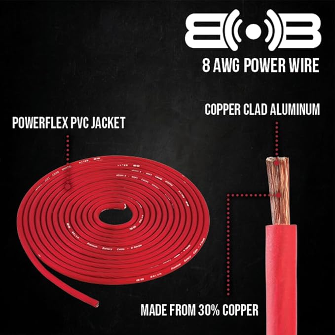 Belva True 8 Gauge AWG Premium CCA Amplifier Wiring Kit Without RCA Cable - BPK8 RED