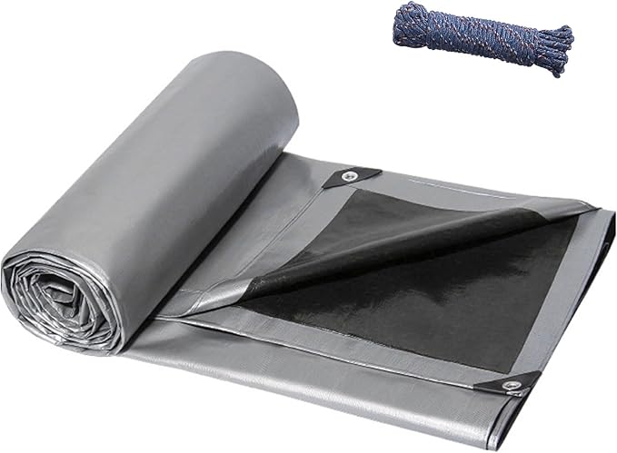 ele ELEOPTION 10x16 Tarp Waterproof Heavy Duty Emergency Rain Snow Outdoor Cover Reinforced Edges Large tarp for Camping Patio Pool,Boat, Roof, UV Resistant Use Black Gray
