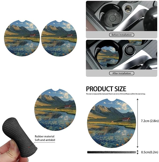 Mountiantop Lakeside House Car Seat Covers Seat Cover Set of 13 Pack Landspace Oil Painting Ultra-Soft Universal Fit for Cars Keychain Coaster for SUV Sedan Van