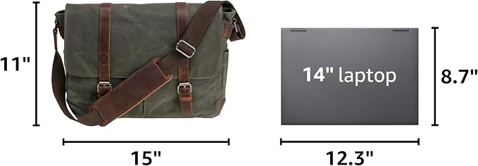 Vintage Genuine Leather Waxed Canvas Briefcase Large Satchel Shoulder Bag Rugged Computer 15.6" Laptop Bag