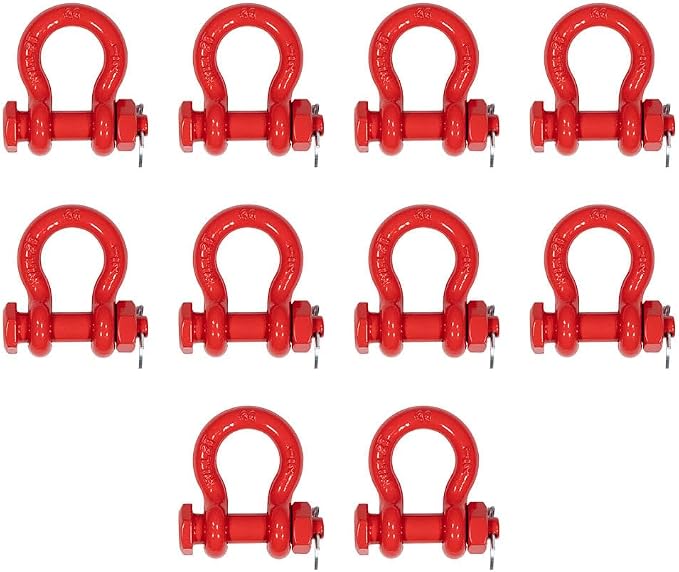 Mytee Products 10 Pcs 1/2" Anchor Shackle Forged Carbon Steel w/Safety Screw Pin Load Limit 4,000 lbs Double Rust Protection Heavy Duty D Ring Bolt Type Shackle for Towing, Rigging, Vehicle Recovery