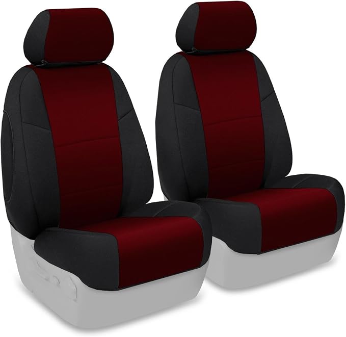 Coverking Custom Fit Front 50/50 Bucket Seat Cover for Select Ford F-Series Models - Neosupreme (Wine with Black sides)