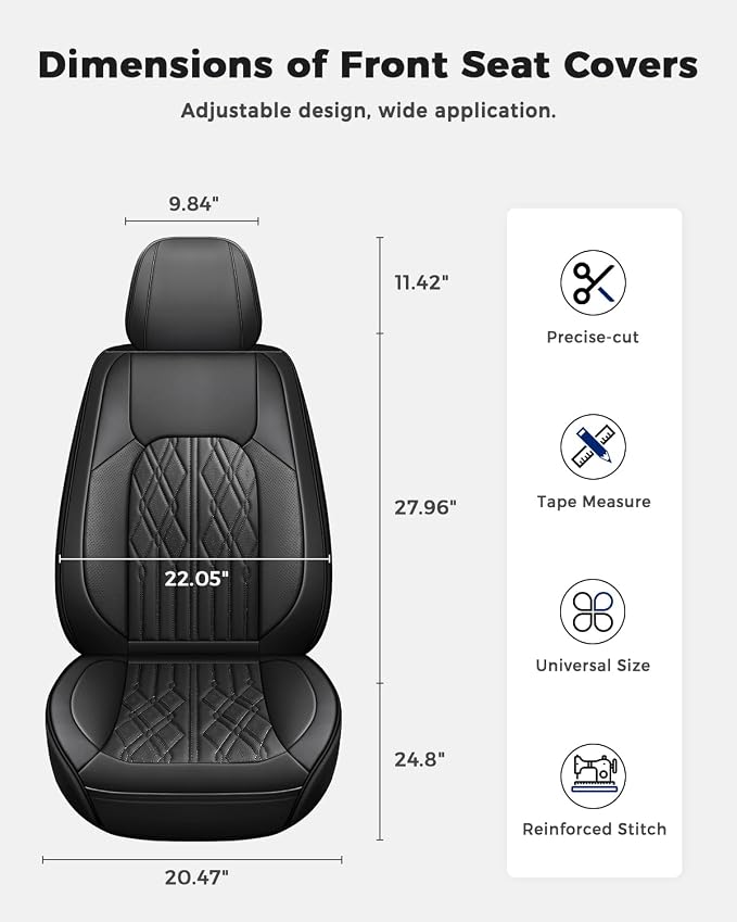 Huidasource Front Seat Covers, Leather Automotive Seat Cover Universal Fit for Most Cars Sedans SUVs Pickups Trucks, Airbag Compatible, Easy Install, Wipes Clean, Black