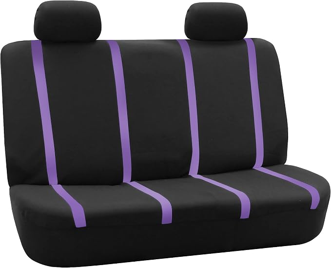 FH Group Automotive Seat Covers Unique Flat Cloth Purple Full Set, Combo Steering Wheel Cover and Seat Belt Pads Rear Solid Bench Universal Fit for Vans Cars Trucks and SUV Interior Accessories