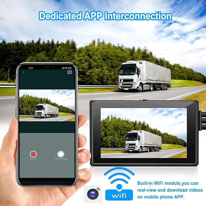 VSYSTO 3CH WiFi Truck Dash Cam, 3" LCD Screen HD 1080P Front & 720P Sides Backup Camera, Waterproof Infrared Night Vision Lens DVR for Semi Trailer Van Tractor Car Vehicle RV, G-Sensor Loop Recording
