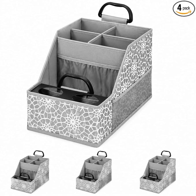 CROS 4 Pack Car Seat Organizer with Metal-Reinforced Cup Holders, 12 Storage Compartments Backseat Car Organizer, Travel Essentials for Kids Toys & Snacks, Non-Slip Seat Storage for SUV, Truck, Print