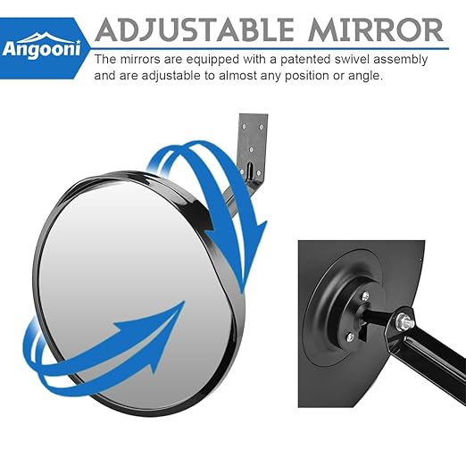 Angooni Premium 12" Acrylic Convex Traffic Mirror, Pack of 2, Adjustable Safety Mirror For Wide Angle View, Corner Security Mirrors Indoor and Outdoor, Driveway, Parking Garage, Office
