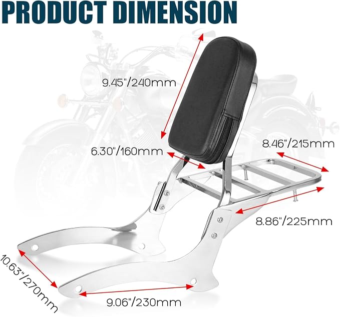 Motorcycle Rear Backrest Sissy Bar With Luggage Rack Compatible With For 1999-2011 Yamaha VStar Dragstar 1100 XVS1100 DS1100 Detachable Passenger Sissy Bar Backrest