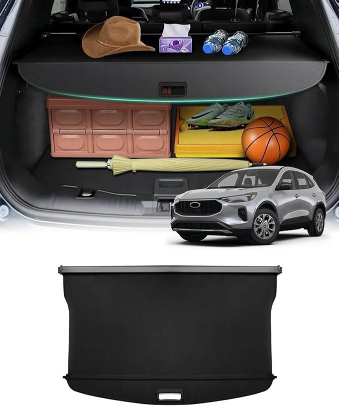 Powerty Cargo Cover for 2020-2024 2025 Ford Escape Accessories Trunk Cover Retractable Trunk Shielding Shade Cargo Luggage Cover Black