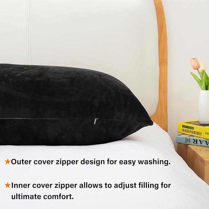 1 MIDDLE ONE Body Pillow, Memory Foam Body Pillows for Adults Sleeping, Long Pillow for Bed, Big Large Firm Full Body Pillow for Side Sleeper, 20x60 Inch (Black)