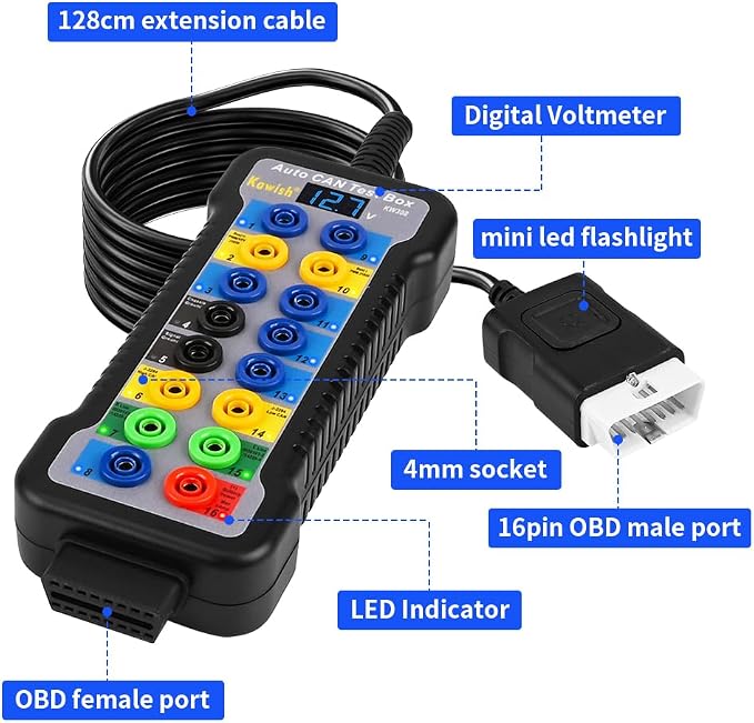OBD2 Breakout Box Auto OBDII Protocol Detector 16-Pin CAN Bus Test Breakout Box with LCD Display for OBDII Protocol Communication Detection/ECU Tool
