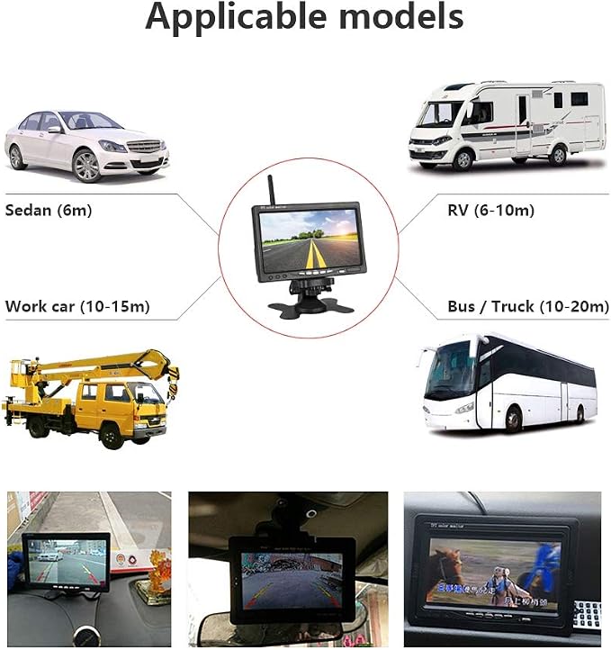 EVERSECU 2pcs Wireless Vehicle Backup Cameras Plus 7" Monitor Parking Assistance System for RV/SUV/Van/Pickup/Truck/Trailer Rear/Side/Front View System Switchable