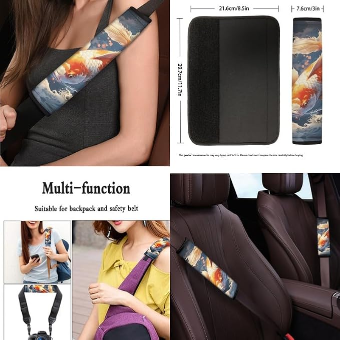 Koi Carp Hand Drawing 13 Pieces Seat Covers Accessories Lucky Fish Art Painting Steering Wheel Cover Seat Cover Full Set Seat Belt Shoulder Pad Car Cover for Truck SUV