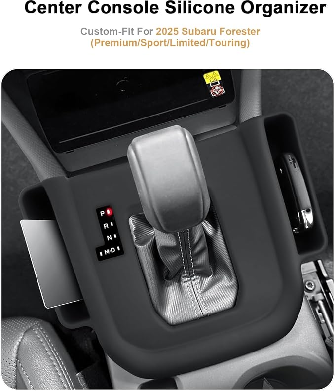 2025 Forester Center Console Organizer - For 2025 Subaru Forester(Premium/Sport/Limited/Touring) & Forester Hybrid Center Console Silicone Storage Tray For 2025 Forester/Hybrid Accessories(Black)