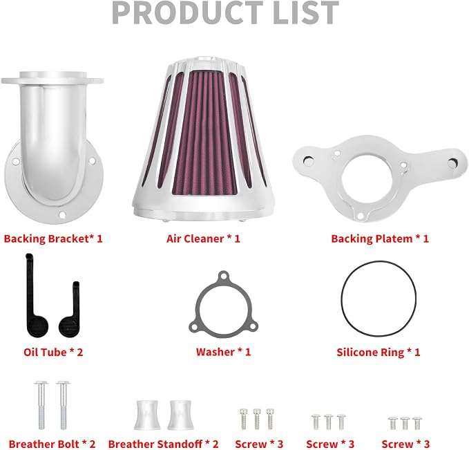 Motorcyle Air Cleaner Filter CNC 90° Forward-Facing Kit Fit for Harley Softail Touring Trike Sportster XL Dyna (Chrome Housing Red Element, D For M8 Touring 17-23 Trike 17-25 Softail 18-24)