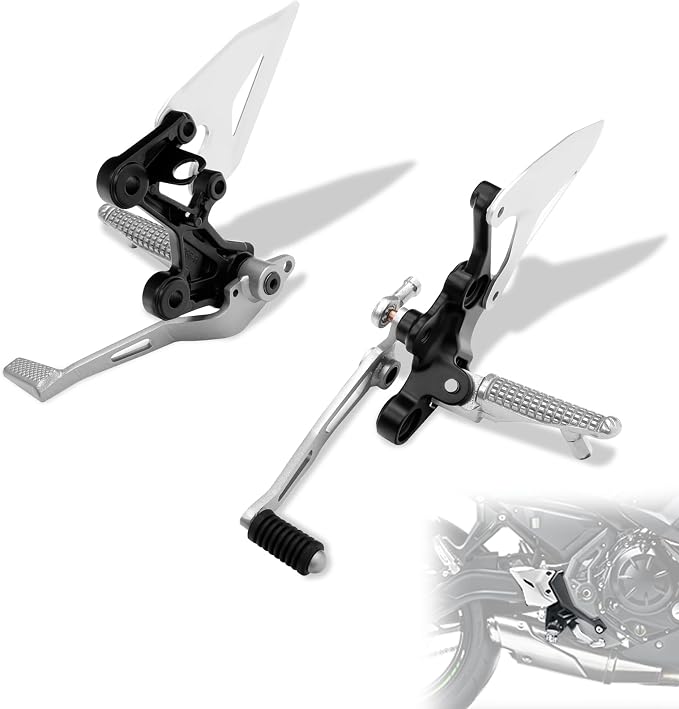 FOVPLUE Front Driver Footrests Kit,Rider Foot pegs+gear shift lever/brake pedal+footpeg brackets+gear shift rod+protection fins for Kawasaki Ninja 400 2018-2024,Z400 2019-2024,NINJA 500/Z500 2024-2025