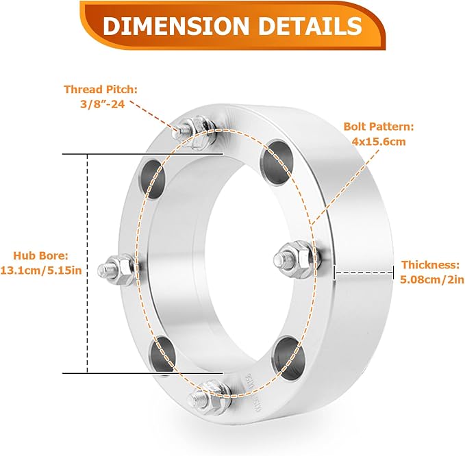 WeiSen 2inch 4x156mm Wheel Spacers with 3/8-24 Studs & 131mm Hub Bore, 4PCS UTV Aluminum Wheel Adapter Compatible with Polaris RZR Ranger Sportsman 1998-2012,fit Kawasaki 1987-2006