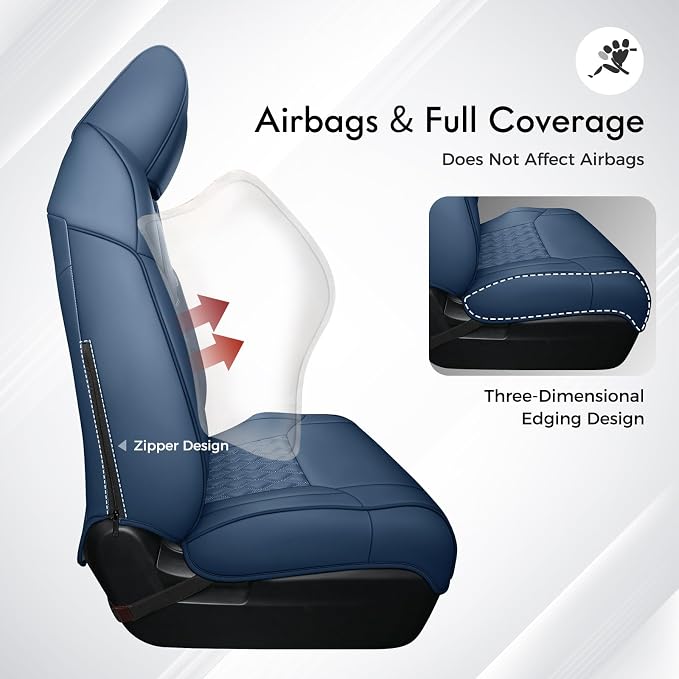 Huidasource fit for Toyota Tundra Seat Covers, Nappa Leather Truck Seat Covers, 360° Full-Coverage Toyota Seat Cover 2014-2021 CrewMax, Compatible with armrest airbags (Full Set/Blue)