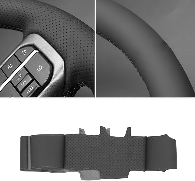 Black Genuine Leather Carbon Fiber Steering Wheel Cover for Ford F-150 2021-2026 /Ford F-250 F-350 F-450 F-55- F600 2023 20242025 2026 /Ford Expedition 2022-2024 Accessories Custom OEM Parts