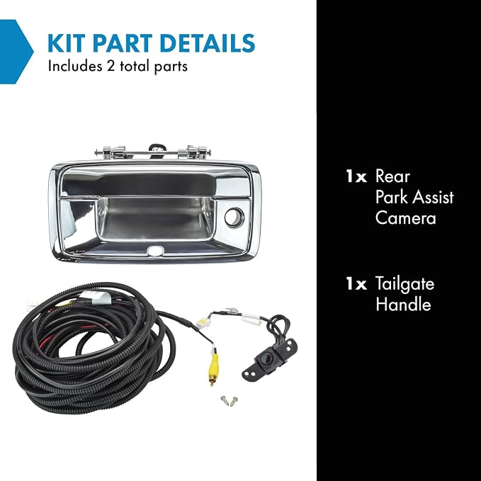 TRQ Rear View Camera Kit Chrome Compatible with 2014-2015 Chevrolet Silverado 1500 2015 Silverado 2500 HD 3500 HD GMC Sierra 1500 Sierra 2500 3500