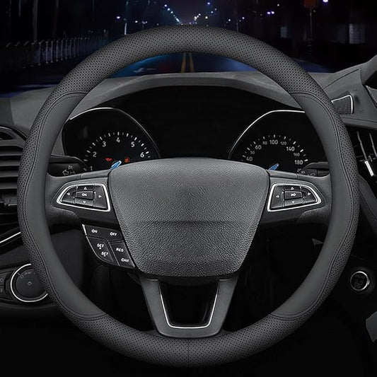 HAOTULE New Nappa Leather car Steering Wheel Cover, Universal 15 inch Black