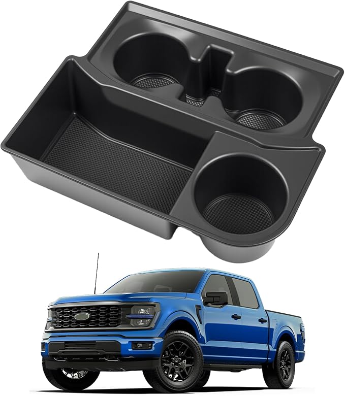 Rear Console Cup Holder Fits for 2021-2026 Ford F150 Bucket Seats Behind Armrest Tray Console Organizer Rear Cup Insert Compatible with F150 Interior Accessories Back Center Console Storage