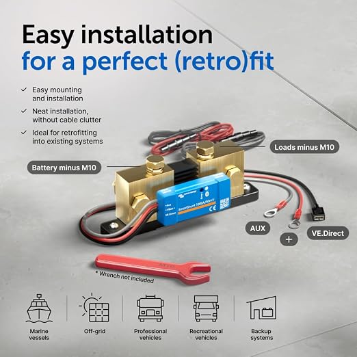 Victron Energy SmartShunt IP65 Battery Monitor (Bluetooth)- Victron Smart Shunt - 6.5V-70V, 1000 amp