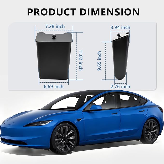 Rear Trash Can Compatible with 2024 2025 Model 3 Highland (Not for 2017-2023 Model 3), [Magnetic Lid] TPE Garbage Can Bin Accessories, Rear Center Console Storage Box Organizer, Black, 1 PC