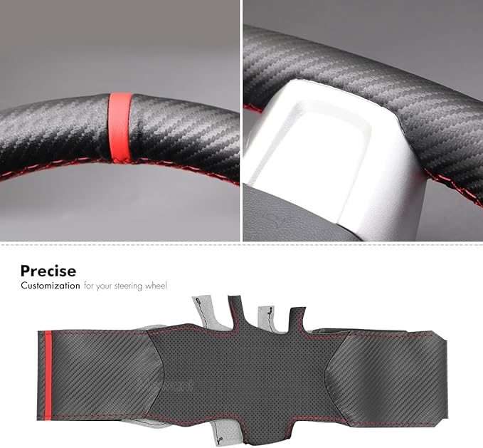 MEWANT Hand Stitched Matte Carbon Fiber&Real Leather Car Steering Wheel Protector Wrap Cover for Subaru WRX 2015-2021 / WRX STI 2015-2021 Steering Wheel Cover Accessories