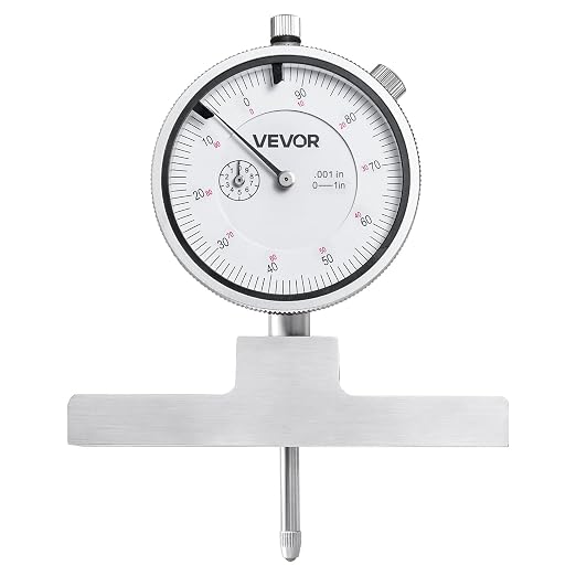 VEVOR Depth Gauge, Depth Micrometer 0-22 inch Measuring Range, 0.001" Resolution, with 4 Anvils & 6 Standard Rods, Precision Easy to Read Mechanical Tool for Measuring Groove, Step, Hole