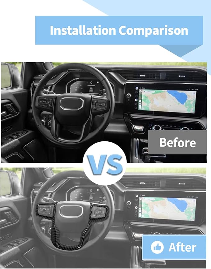 Voodonala Carbon Fiber Steering Wheel Panel Trim Cover fit for GMC-Sierra 1500 2019-2025 & GMC-Sierra 2500HD/3500HD 2020-2024, for GMC-Yukon 2021-2024