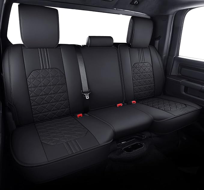 YIERTAI Dodge RAM Seat Covers Fit for 2009-2025 2026 1500HD 2010-2026 2500/3500HD Truck Full Set Crew Double Cab Quad Cab Waterproof Faux Leather Seat Covers(5 PCS Full Set/Black)