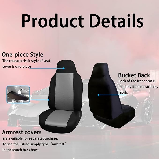 Custom-Fit Front Seat Cover for 1997-2000 Ford F-150 Pickup, Front High Back 60/40 Split Seat Covers with Molded Headrests, Airbag Compatible, Quick Setup Interior Seat Cover