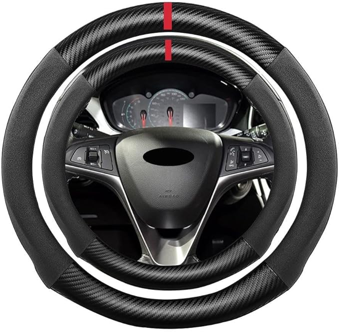 Suede Carbon Fiber Steering Wheel Cover, Compatible with Spark Camaro 14.25 inch Soft SuedeTouch Leather Sport Non-Slip Automotive Interior Accessories