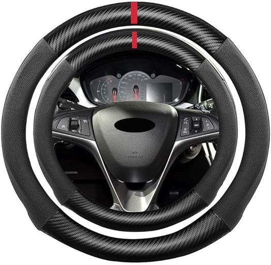 Suede Carbon Fiber Steering Wheel Cover, Compatible with Spark Camaro 14.25 inch Soft SuedeTouch Leather Sport Non-Slip Automotive Interior Accessories