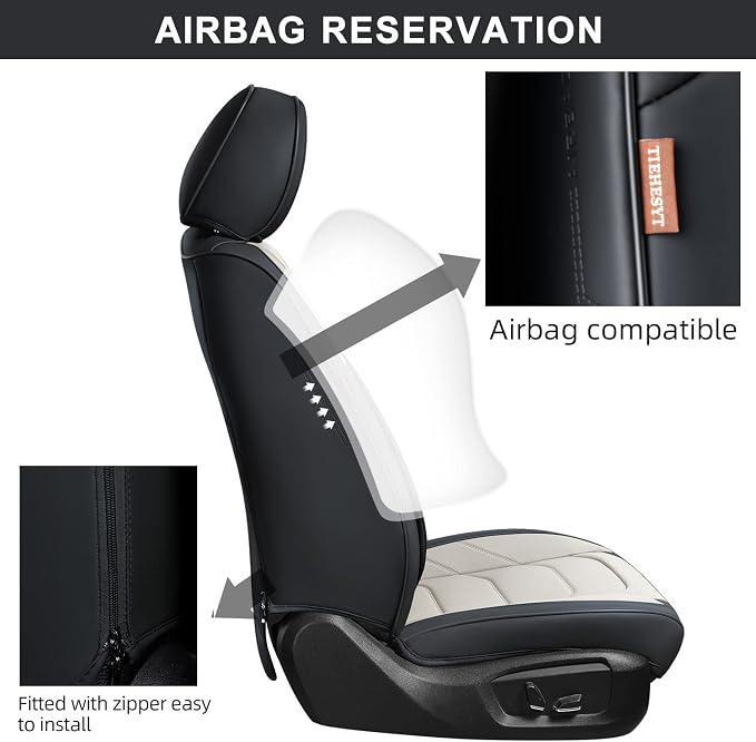 TIEHESYT Car Seat Covers Front Pair, Breathable Nappa Leather Car Seat Cushions 2PCS, Auto Interiors Universal Fit for Most Cars, Compatible Automotive Vehicles(Sedan/SUV/Van), Black & White