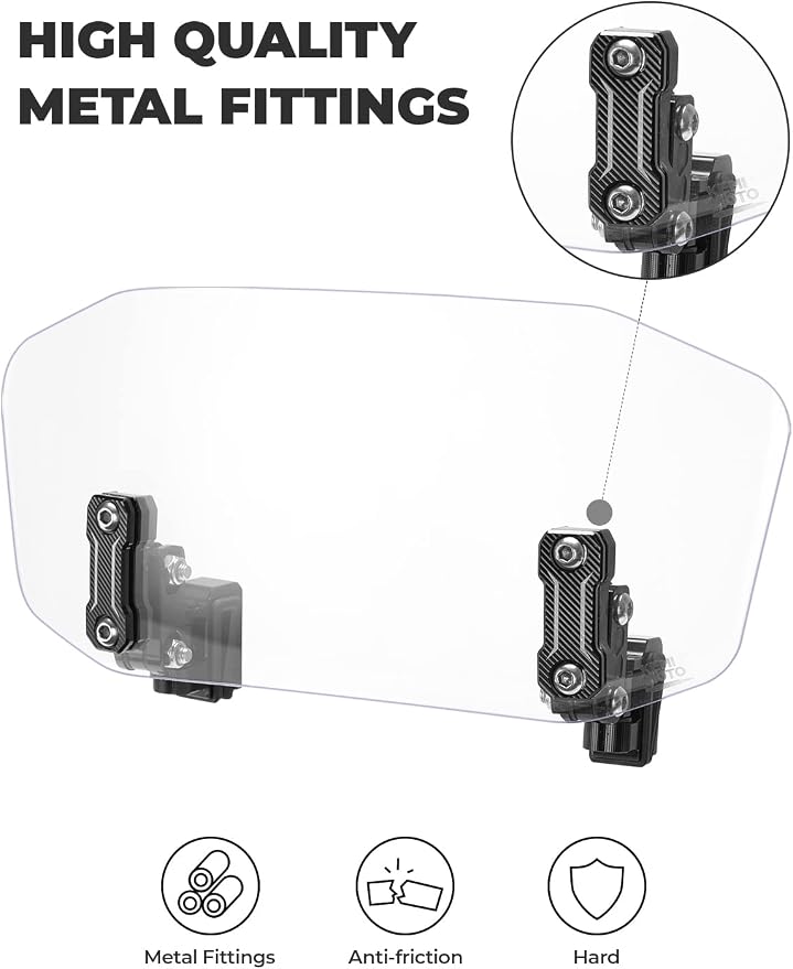 KEMIMOTO Motorcycle Windshield Upgraded Aluminum Metal Heightened Windshield Extension Spoiler Clip Universal Adjustable Extension Clips Clear