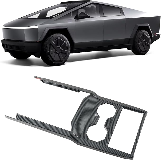 Carbon Fiber Center Console Cup Holder Panel Cover Compatible with Tesla Cybertruck 2024-2026