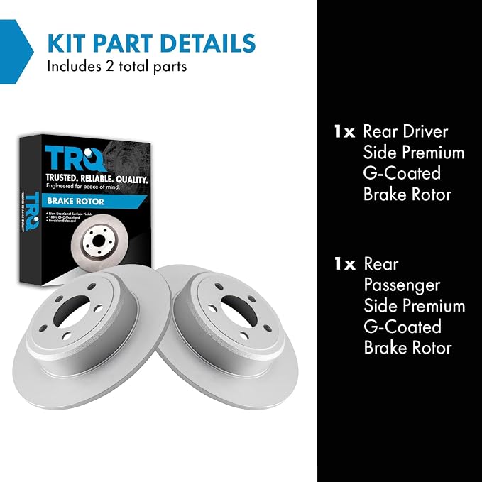 TRQ Rear Brake Rotor Set G Coated Solid Compatible with 2005-2023 Chrysler 300 2006-2023 Dodge Charger 2009-2023 Challenger 2005-2008 Magnum