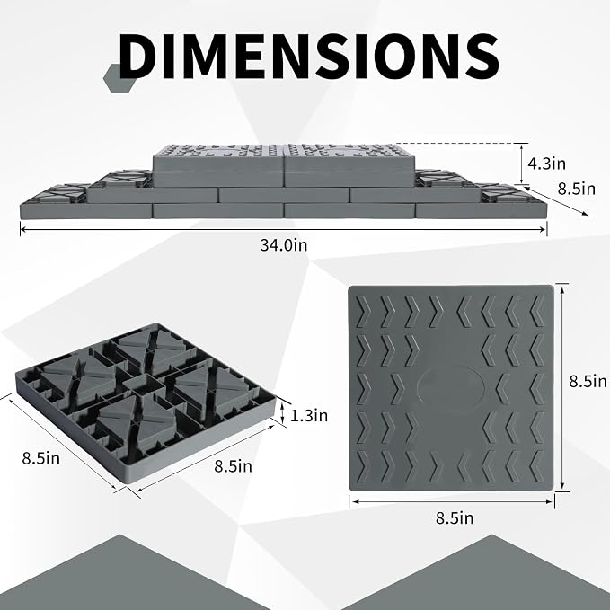 12 Pack Camper/RV Leveling Blocks Suitable for 4 Wheels Interlocking and Anti-Slip Design with Carrying Bag Heavy-Duty for Camper Travel Trailer Grey