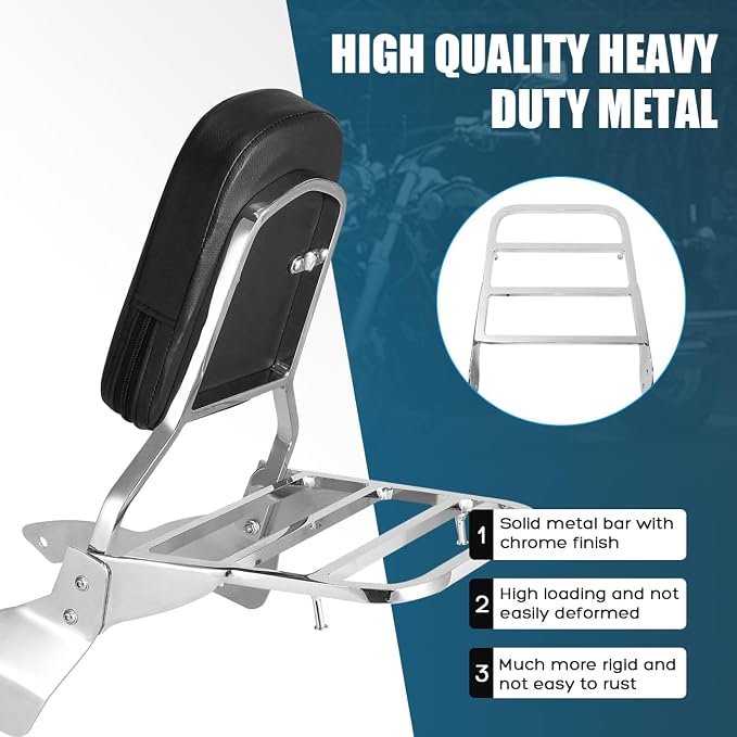 Chrome Passenger Backrest Sissy Bar with Luggage Rack Compatible With For Yamaha Vstar 400 650 Dragstar 400 650 Classic 1998-2018 Detachable Sissy Bar Backrest