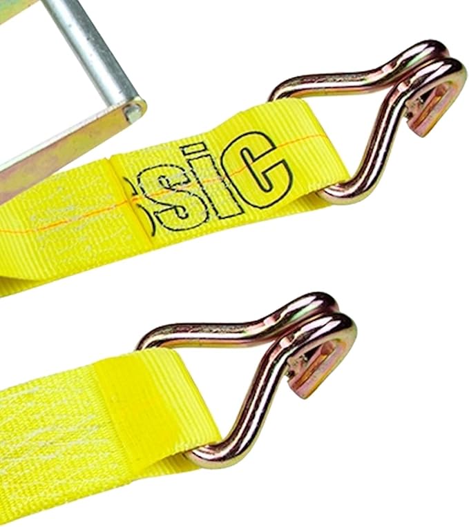 VULCAN Ratchet Strap with Wire Hooks - 3 Inch x 27 Foot - 2 Pack - Classic Yellow - 5,000 Pound Safe Working Load