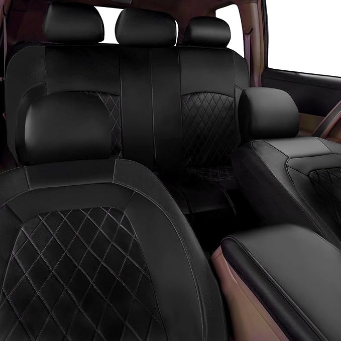 Black Deluxe Pu Luxury Vinyl Leather 3 Row 7Seats Car Seat Covers, Airbag Compatible Universal Fit for Cars, Trucks, SUV