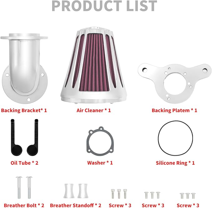 Motorcyle Air Cleaner Filter CNC 90° Forward-Facing Kit Fit for Harley Softail Touring Trike Sportster XL Dyna (Chrome Housing Red Element, B For Touring 00-07,Softail 00-15,Dyna 00-17)
