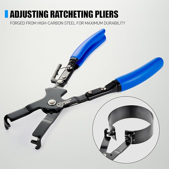 SMOTIVEPRO 8 Piece Piston Ring Compressor Tool Set with Piston Ring Pliers and 7 Piston Rings from 2-7/8" to 4-5/8"(73mm-117mm), Ring Compressor for Car Engine