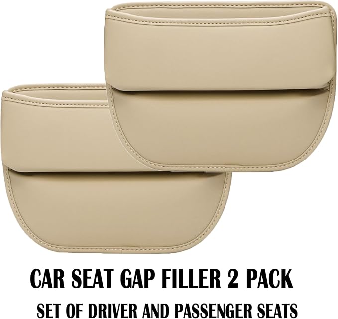 2-Pack Car Seat Gap Filler, Premium Leather Console Organizer Universal Fit for Car SUV Truck Multi-Purpose Essentials Organizer - Anti-Drop Auto Interior Accessories (Beige 2 pack)