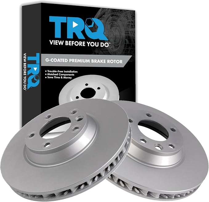 TRQ Front Brake Rotor Set G Coated Vented Compatible with 2007-2015 Audi Q7 2003-2013 Porsche Cayenne 2004-2010 Volkswagen Touareg