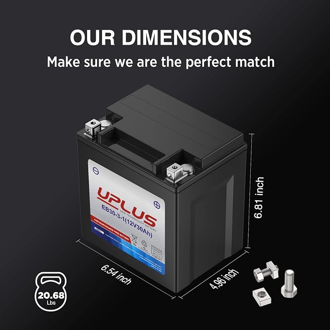 UPLUS YTX30L-BS Motorcycle Battery, YIX30L-BS Replacement Maintenance Free & High Performance, EB30-3-1 AGM Batteries ETX30L UTV Snowmobile ATV Battery, 12V 30AH 400CCA