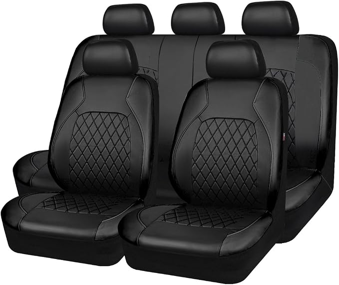 Black Deluxe Pu Luxury Vinyl Leather 3 Row 7Seats Car Seat Covers, Airbag Compatible Universal Fit for Cars, Trucks, SUV
