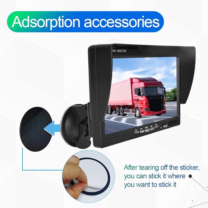 Hikity 7 Inch Vehicle Backup Camera Monitor only, Quad Split HD LCD Display Screen, Car Monitor for SUV Van RV Truck, V1/V2/V3/V4 Video Input, 9V/36V + Headrest Mounting Bracket & Dash Stand